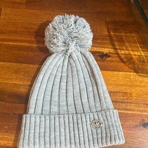 Michael Kors Silver Logo Gray Knit Beanie